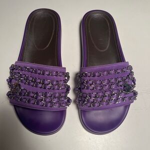 CHANEL Purple Chain Embellished Sandals